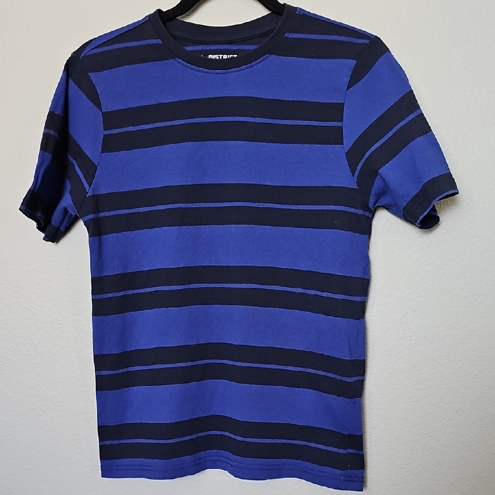 District Planet Boy's Short Sleeve Blue and Black Short Sleeve Striped Tee 14/16